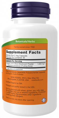 NOW Львиная грива гриб, 60 капсул