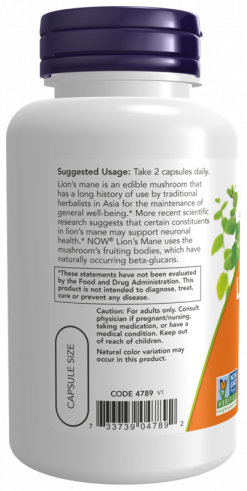 NOW Львиная грива гриб, 60 капсул